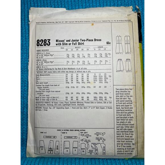 McCalls 8283 Sewing pattern 2 piece dress blouse Skirt A line 1960s mod Size 16 - Picture 3 of 7